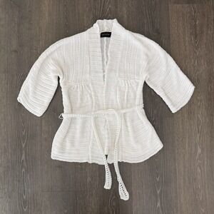 The Limited 100% Linen Crochet Open Cardigan Small Y2K Babydoll White‎ Coquette